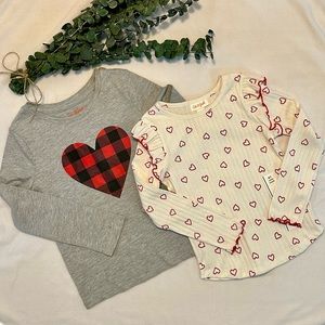 NWT Cat & Jack Heart Tees - Rib Ruffle Print 4T & Graphic Heart Plaid 5T ❤️